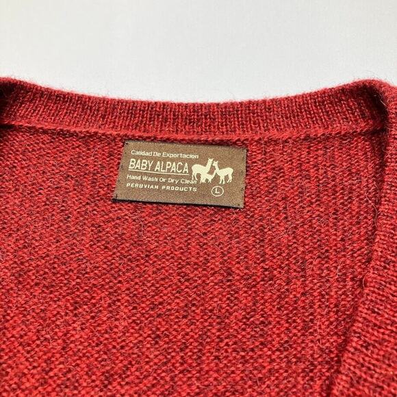 Baby Alpaca Wool Sweater Vest Mens Size L Red V-Neck Peru 100% Alpaca - Picture 3 of 6